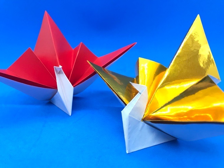 折り紙 祝い鶴（いわいづる）の簡単な作り方～How to make an easy 