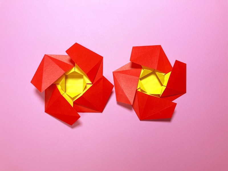 花の折り紙　椿つばきの簡単な作り方～How to make an easy origami camellia～